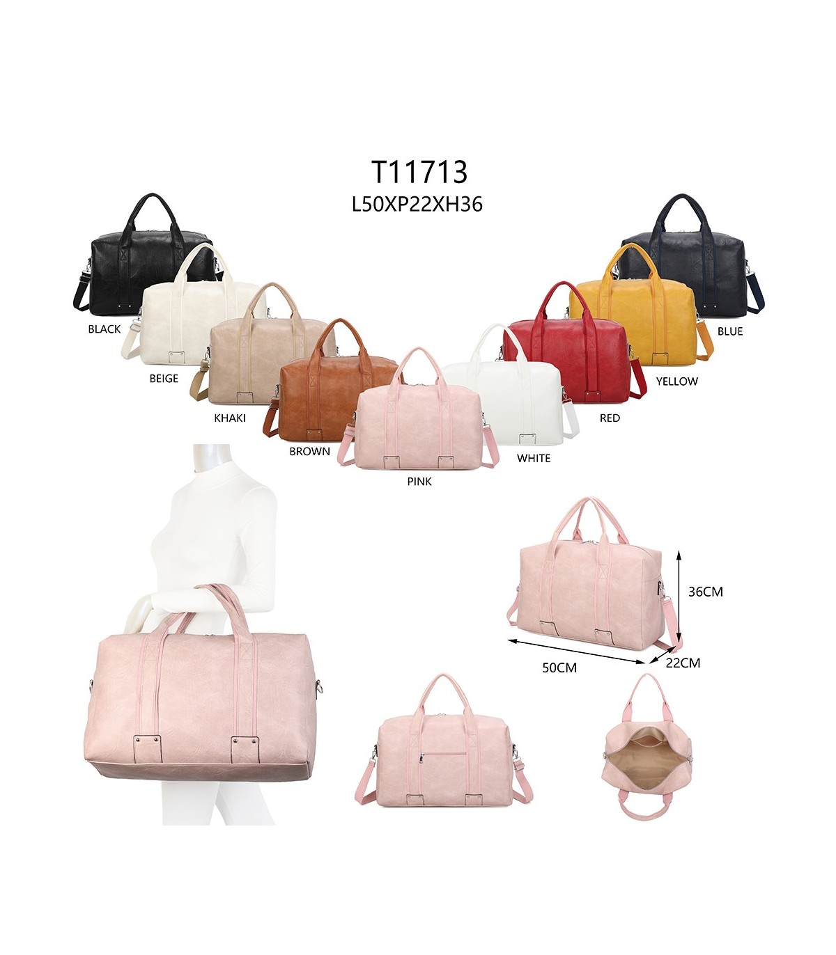 T11713 - Bolso de viaje grande con asas y bandolera amplio espacio interior