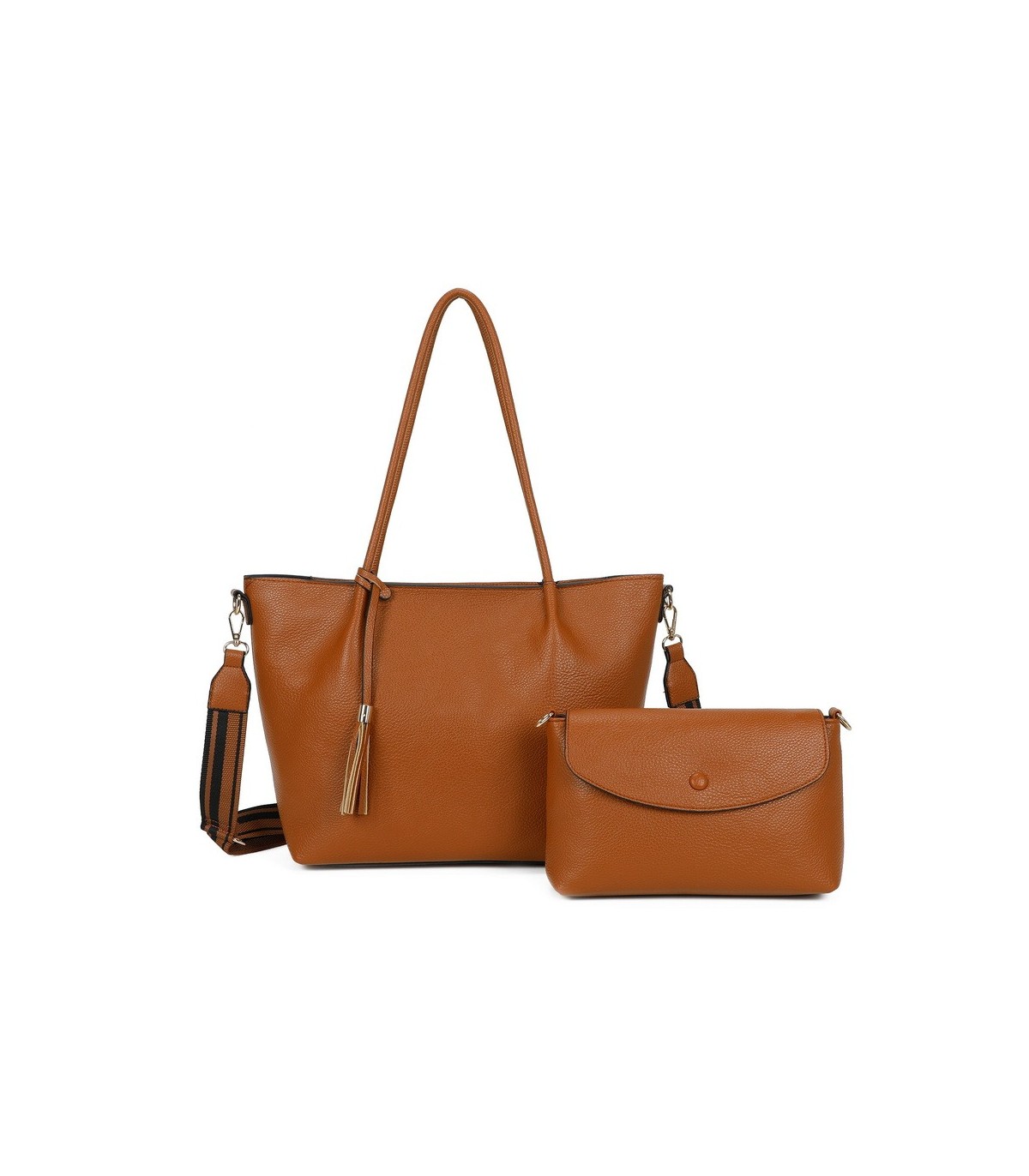 T11719 - Bolso para llevar al hombro y en bandolera cruzada, borla a juego y amplio espacio interior