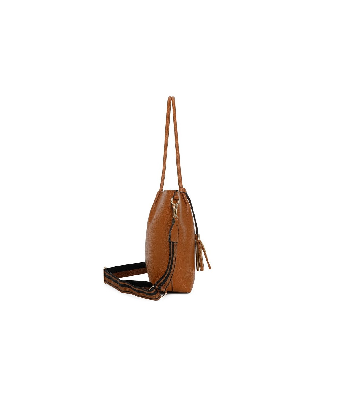 T11719 - Bolso para llevar al hombro y en bandolera cruzada, borla a juego y amplio espacio interior