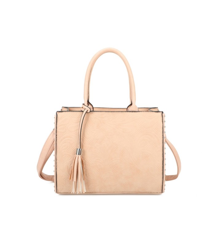 T11731 - Bolso de mano con borla del mismo color tamaño cuadrado para mujer