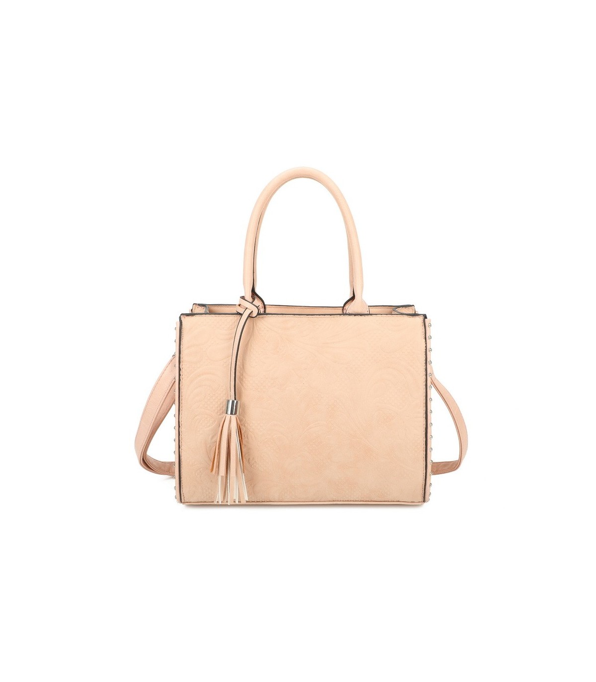 T11731 - Bolso de mano con borla del mismo color tamaño cuadrado para mujer