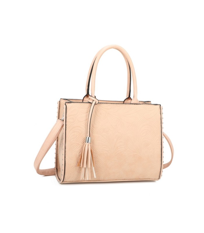 T11731 - Bolso de mano con borla del mismo color tamaño cuadrado para mujer