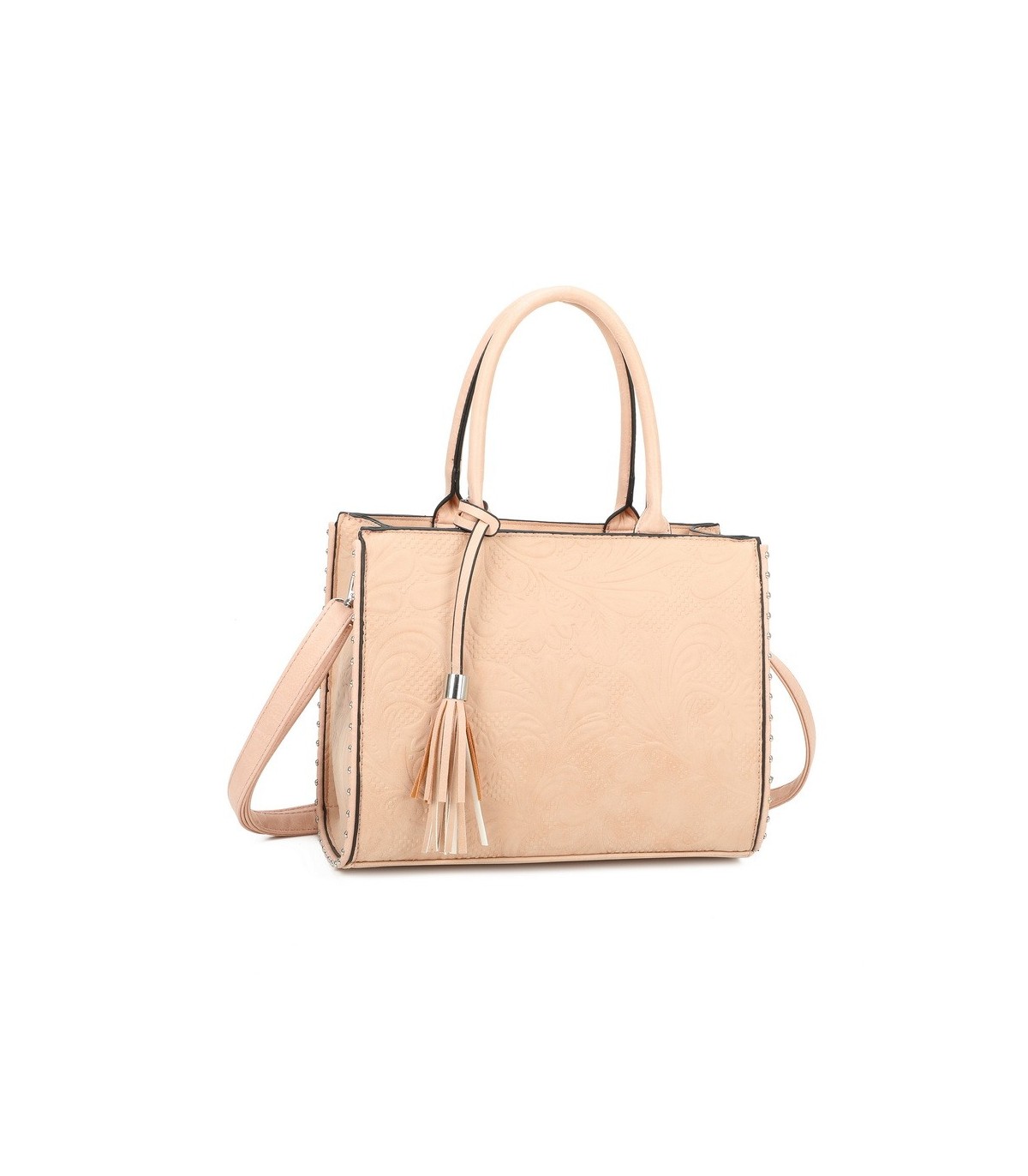 T11731 - Bolso de mano con borla del mismo color tamaño cuadrado para mujer