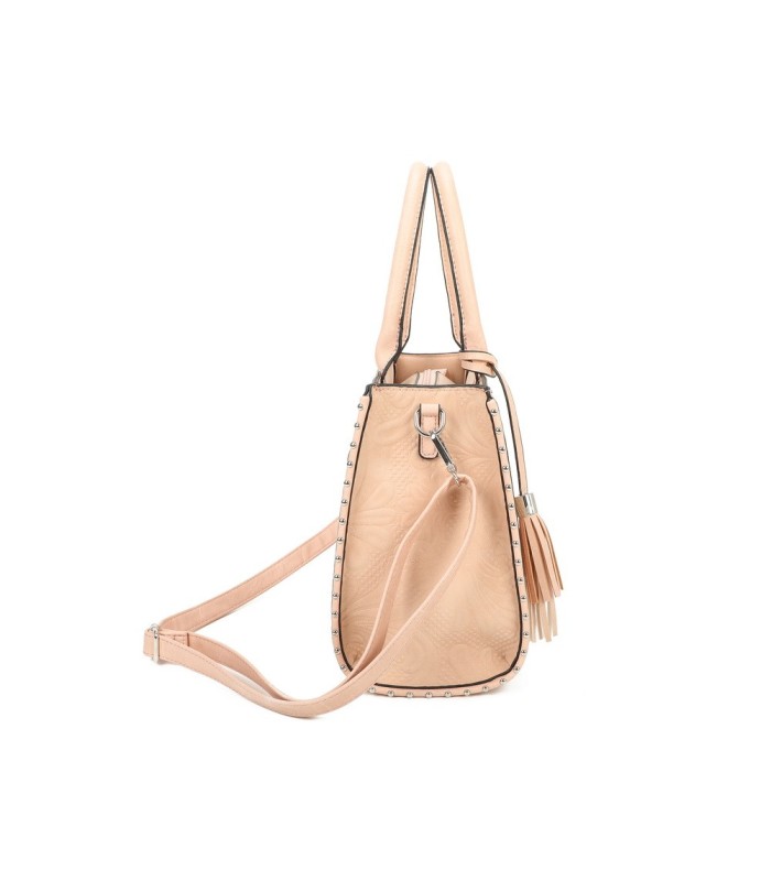 T11731 - Bolso de mano con borla del mismo color tamaño cuadrado para mujer