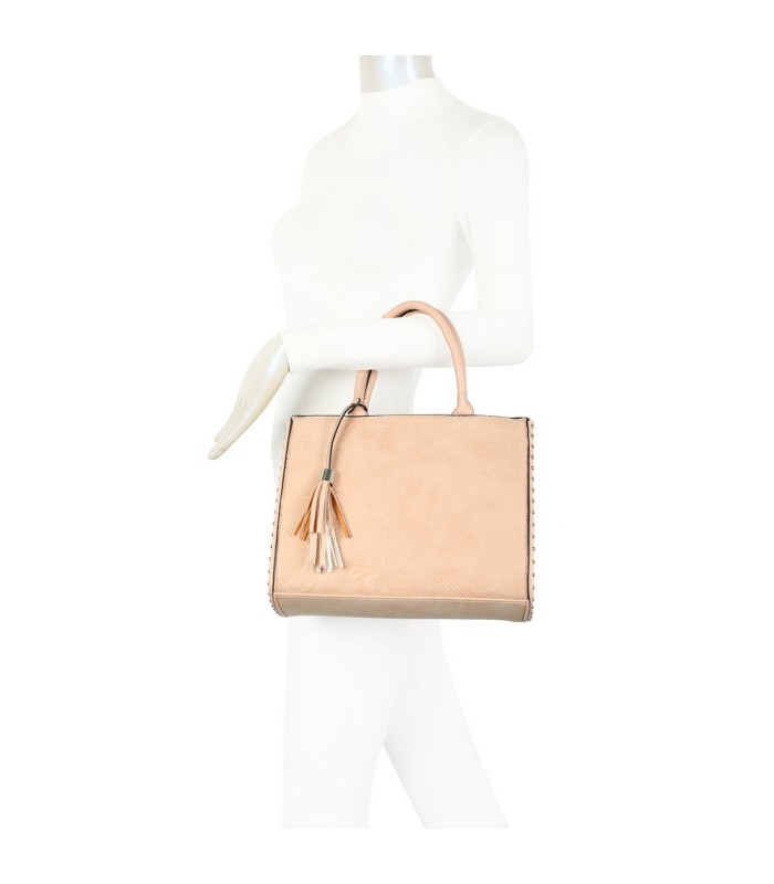 T11731 - Bolso de mano con borla del mismo color tamaño cuadrado para mujer