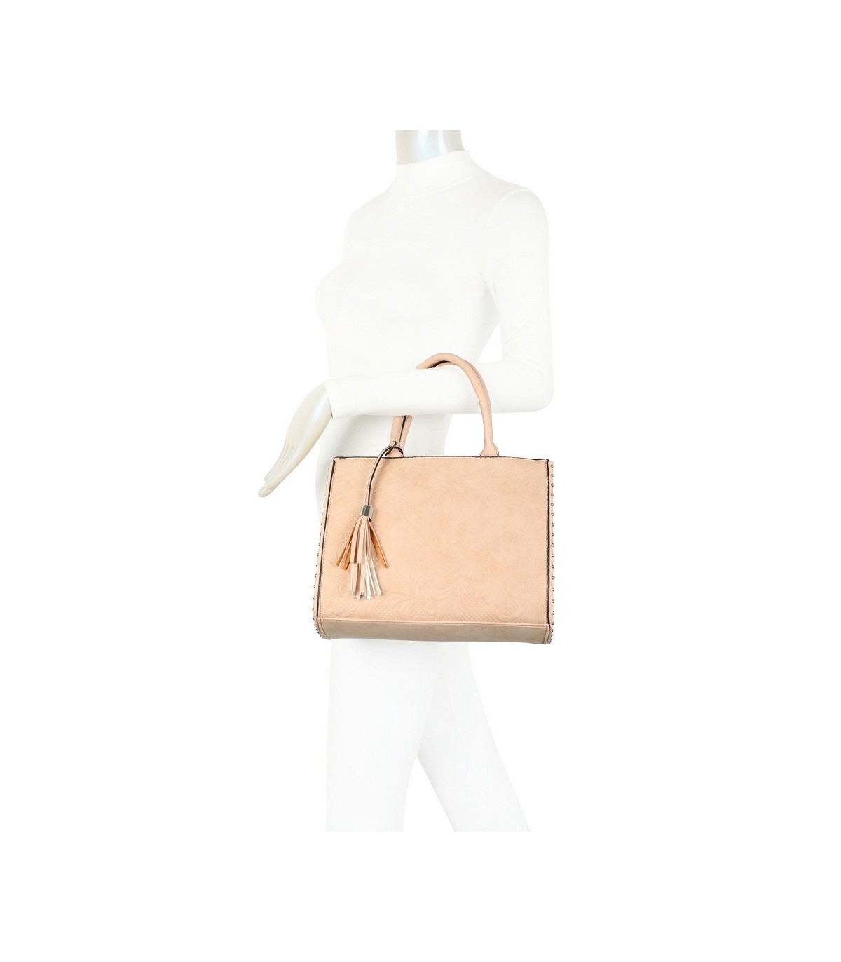 T11731 - Bolso de mano con borla del mismo color tamaño cuadrado para mujer