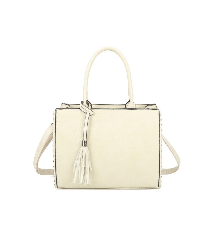 T11731 - Bolso de mano con borla del mismo color tamaño cuadrado para mujer