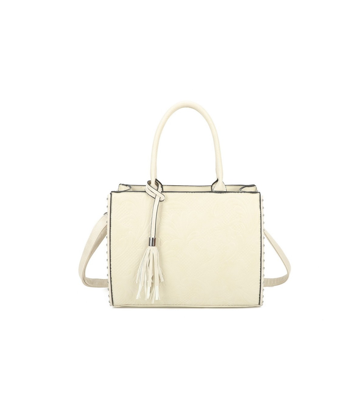 T11731 - Bolso de mano con borla del mismo color tamaño cuadrado para mujer