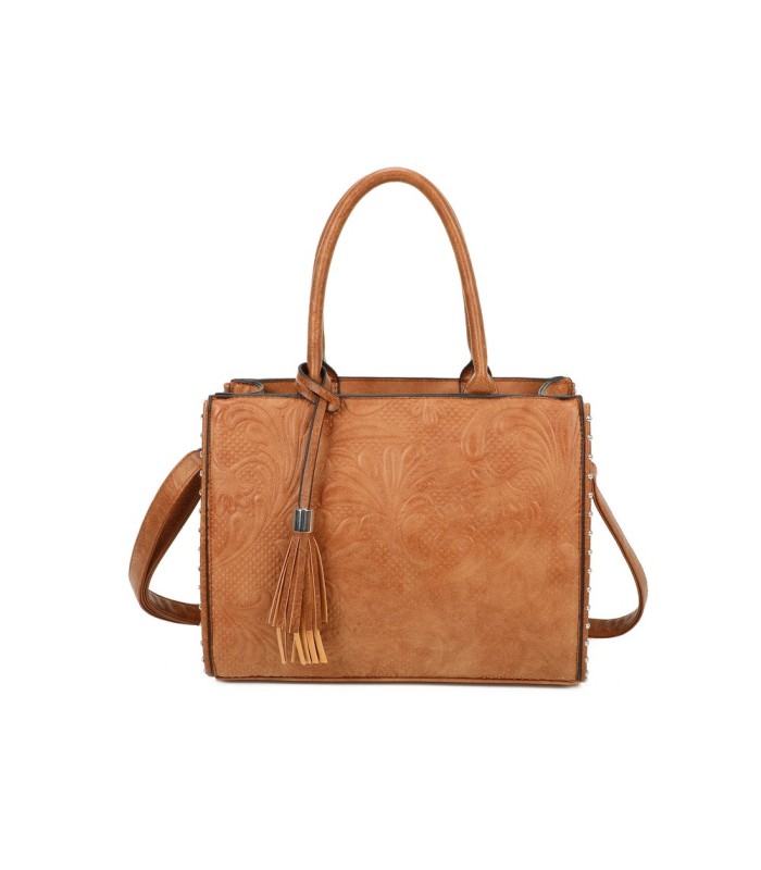 T11731 - Bolso de mano con borla del mismo color tamaño cuadrado para mujer
