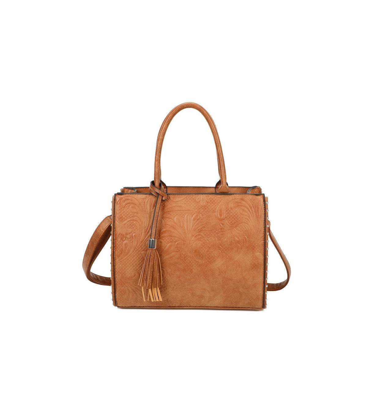 T11731 - Bolso de mano con borla del mismo color tamaño cuadrado para mujer