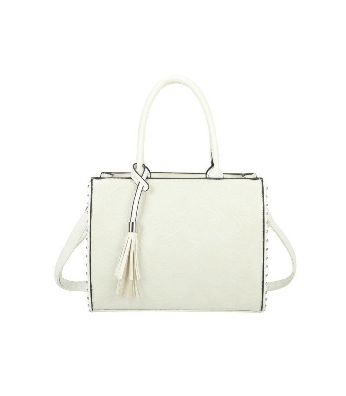 T11731 - Bolso de mano con borla del mismo color tamaño cuadrado para mujer