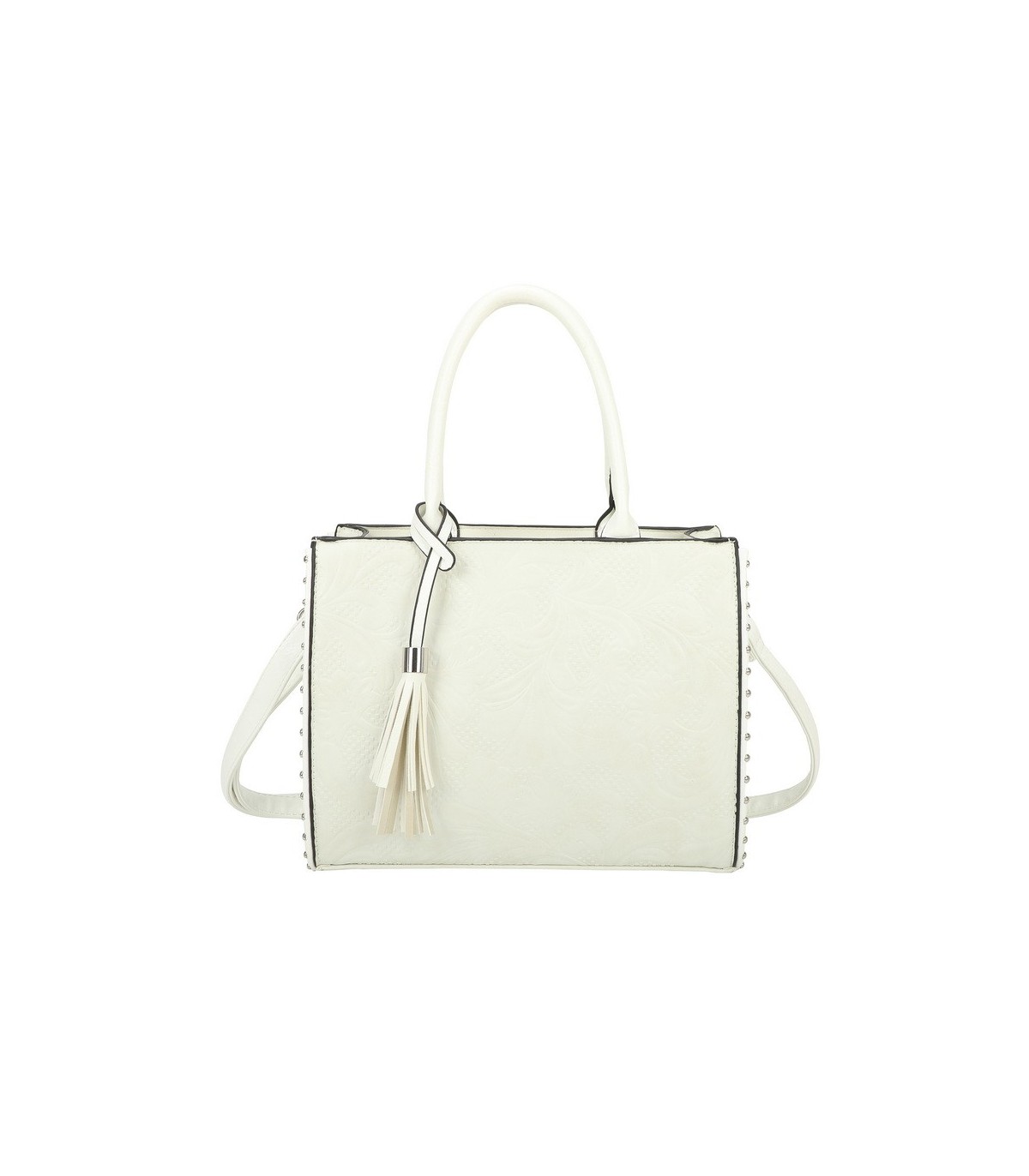 T11731 - Bolso de mano con borla del mismo color tamaño cuadrado para mujer