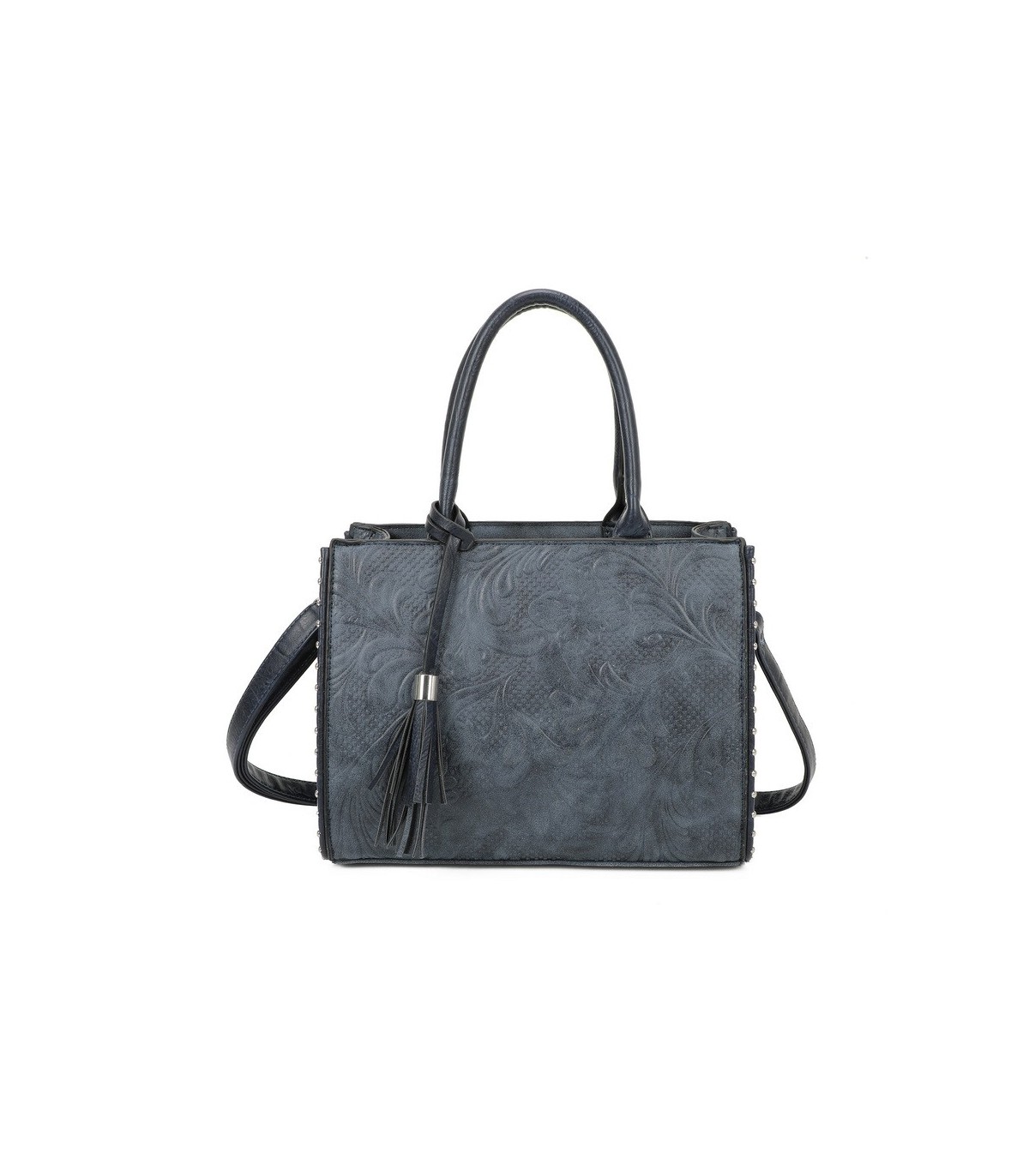 T11731 - Bolso de mano con borla del mismo color tamaño cuadrado para mujer