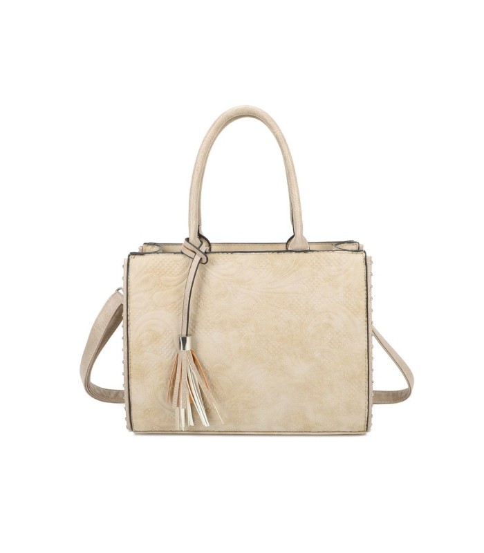 T11731 - Bolso de mano con borla del mismo color tamaño cuadrado para mujer