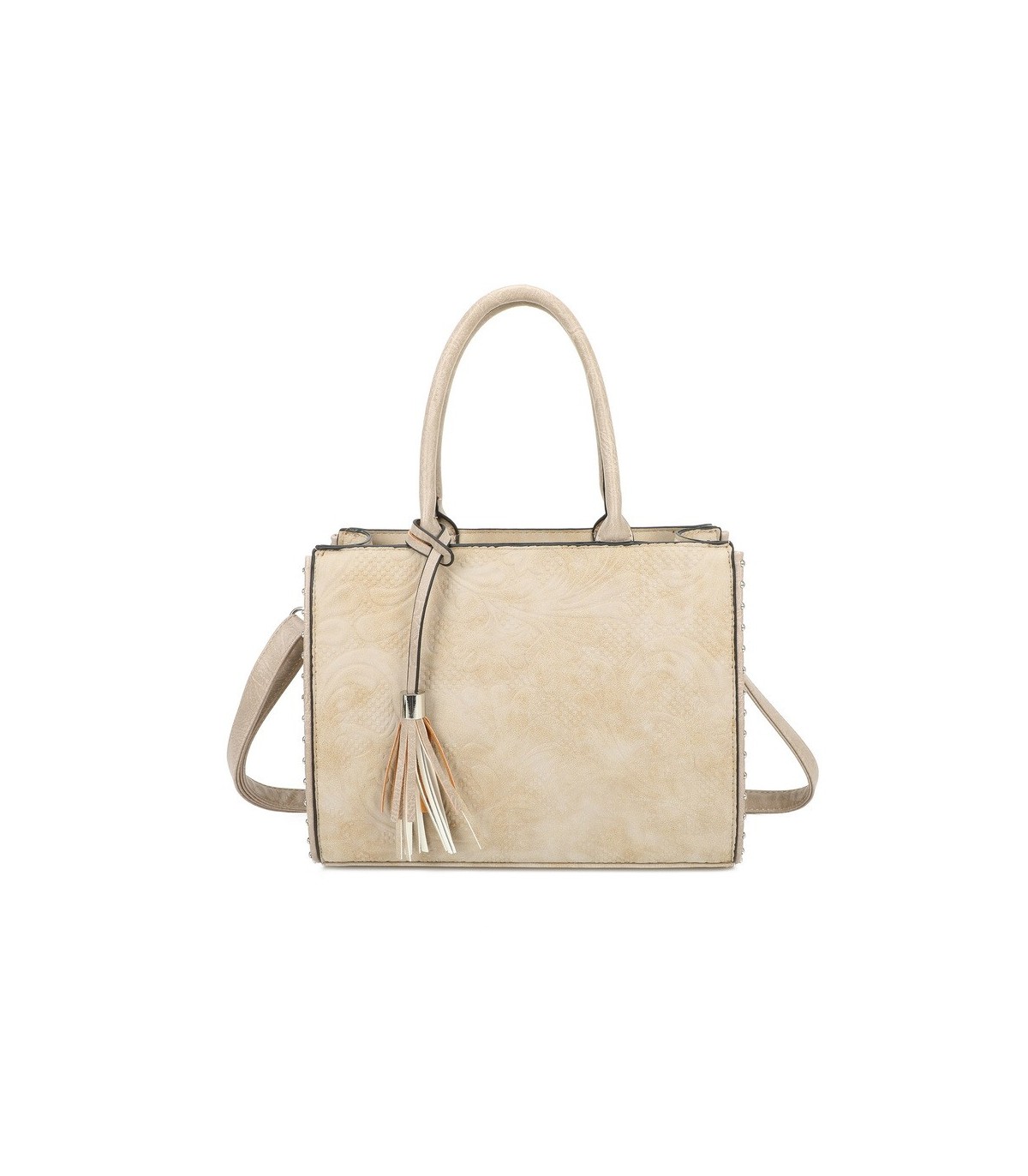 T11731 - Bolso de mano con borla del mismo color tamaño cuadrado para mujer