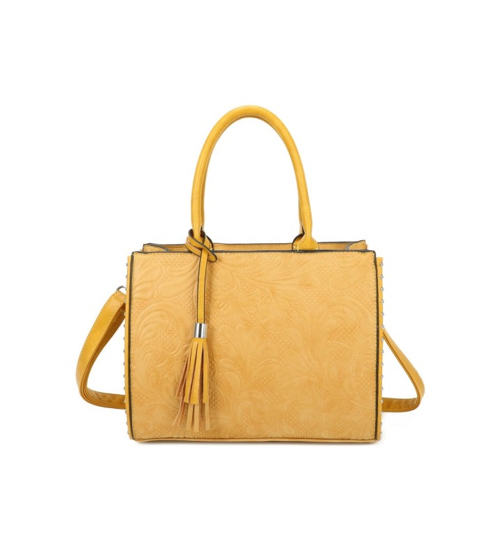 T11731 - Bolso de mano con borla del mismo color tamaño cuadrado para mujer
