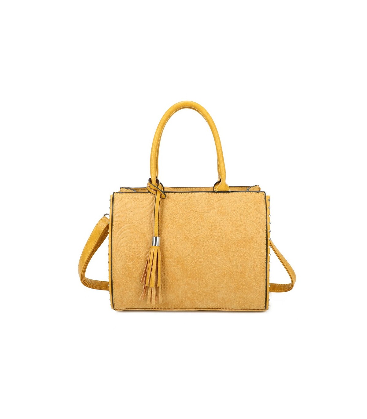 T11731 - Bolso de mano con borla del mismo color tamaño cuadrado para mujer