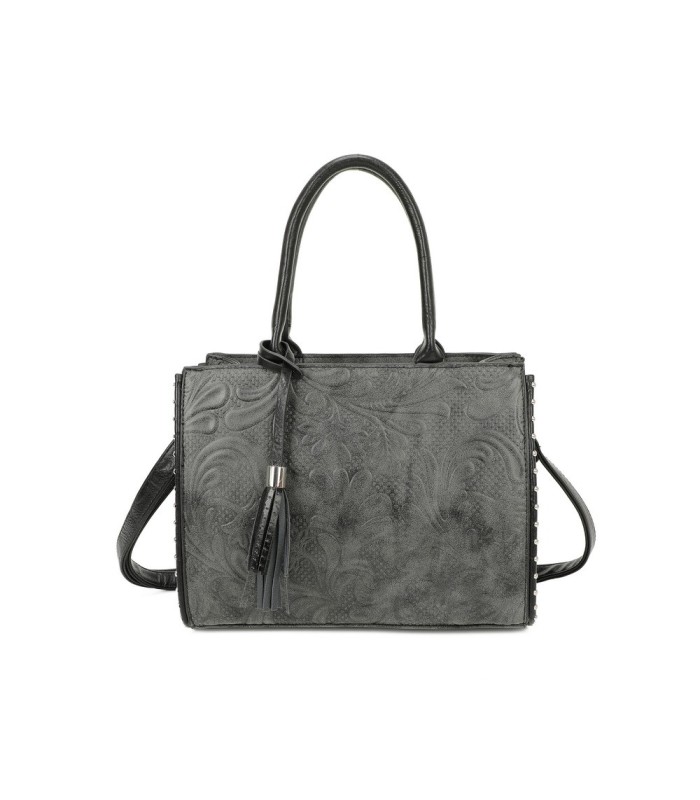 T11731 - Bolso de mano con borla del mismo color tamaño cuadrado para mujer