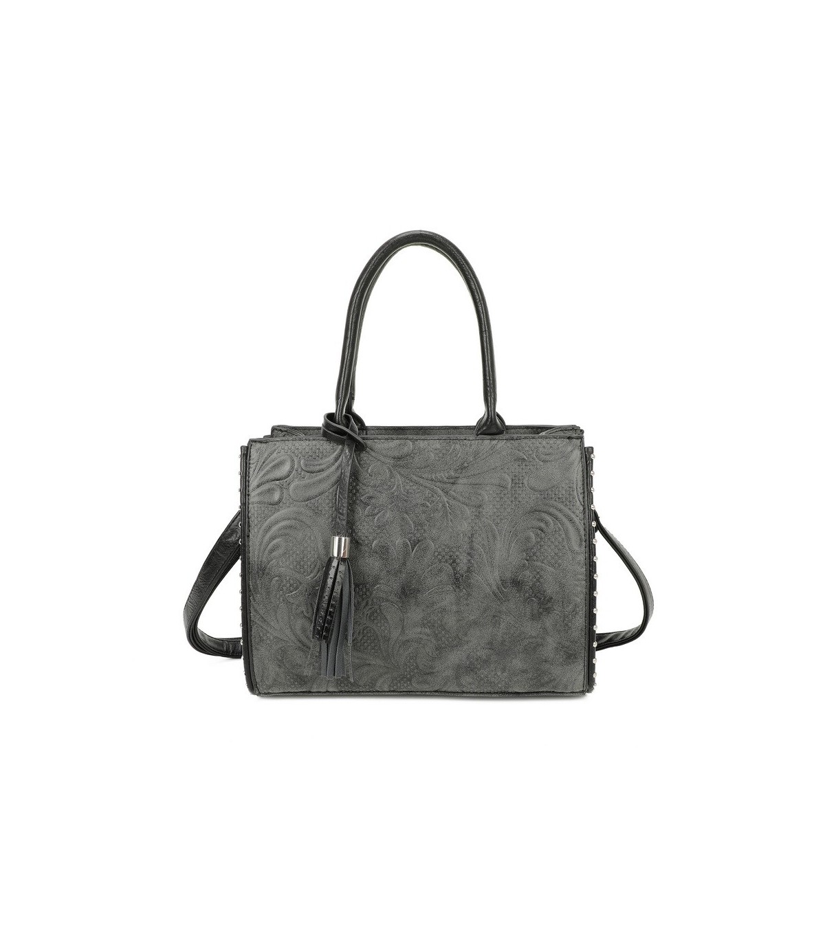 T11731 - Bolso de mano con borla del mismo color tamaño cuadrado para mujer