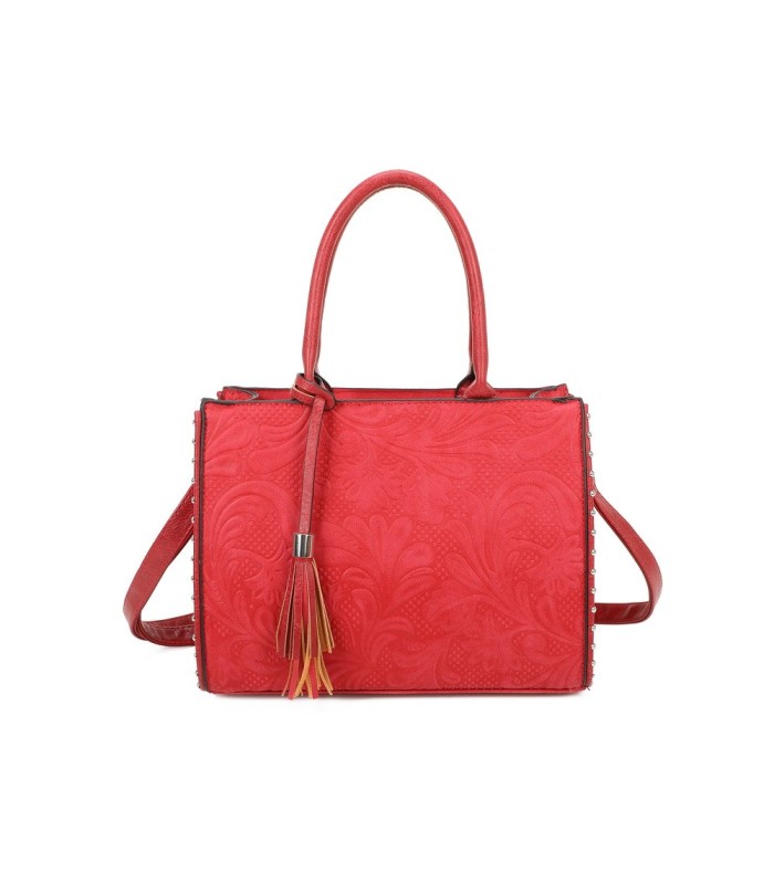 T11731 - Bolso de mano con borla del mismo color tamaño cuadrado para mujer