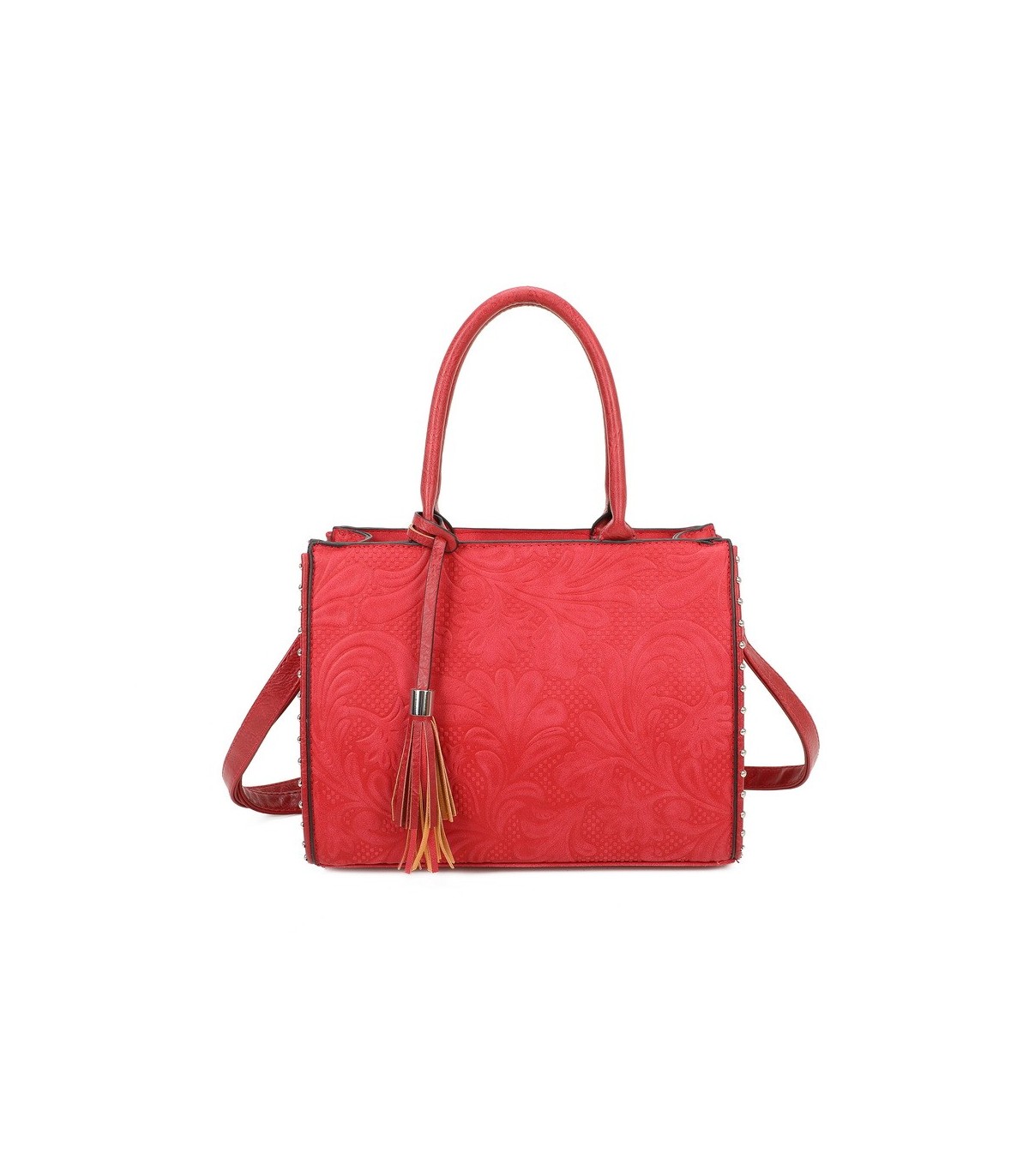 T11731 - Bolso de mano con borla del mismo color tamaño cuadrado para mujer