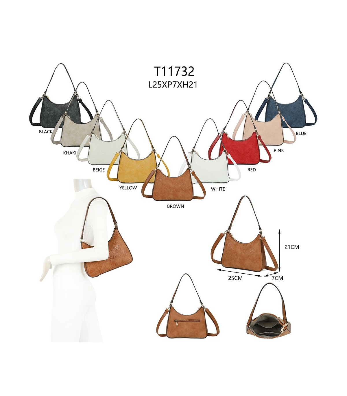 T11732 - Bolso hobo con asa grande para llevarlo en el hombro o con bandolera con textura de plantas