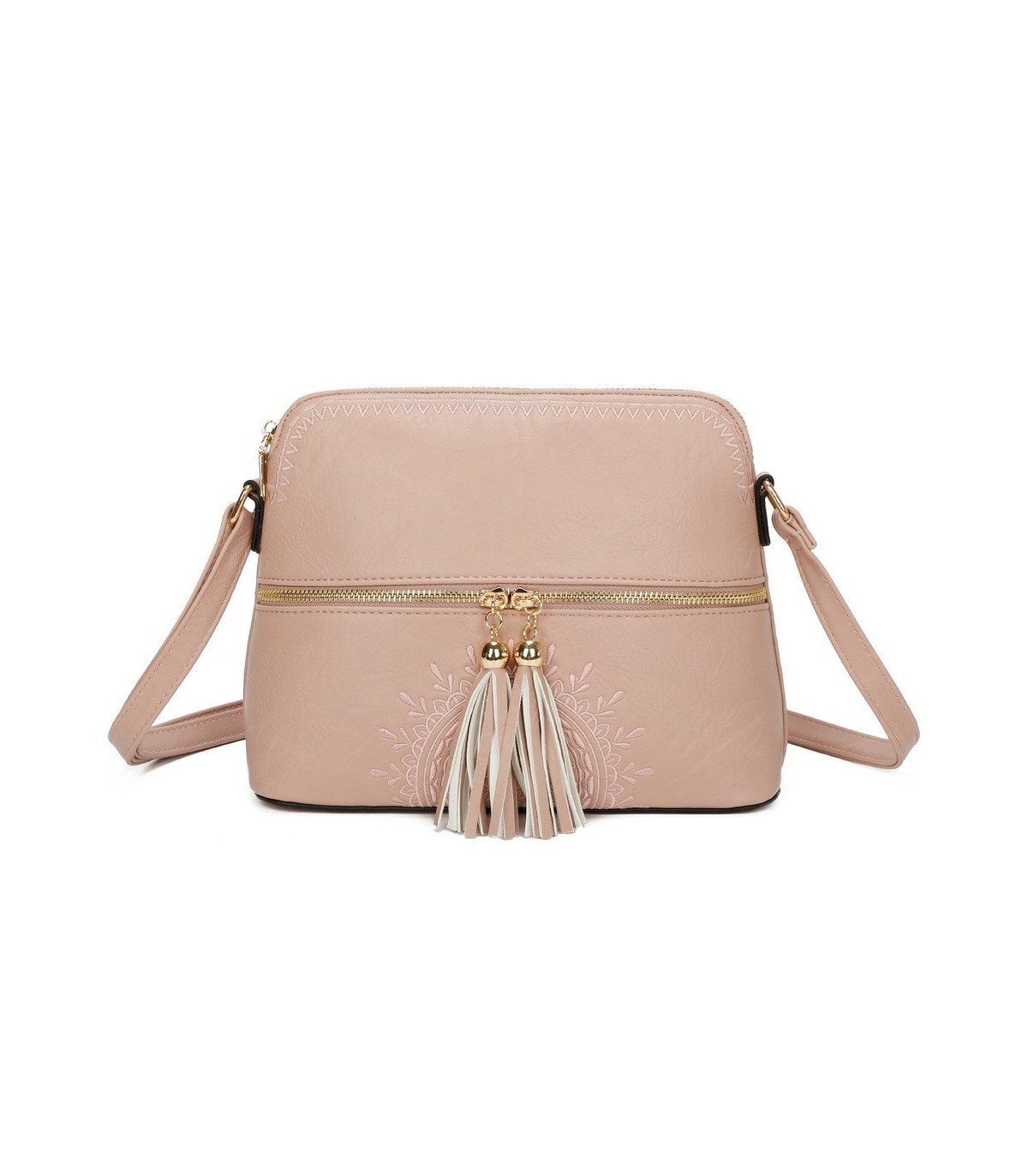 T11524 - Bolso con borla y bandolera con bolsillos delanteros