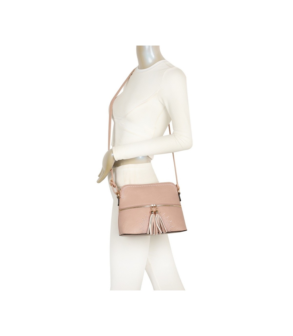 T11524 - Bolso con borla y bandolera con bolsillos delanteros