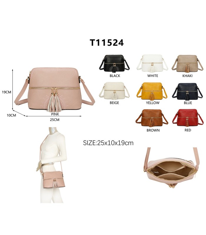 T11524 - Bolso con borla y bandolera con bolsillos delanteros