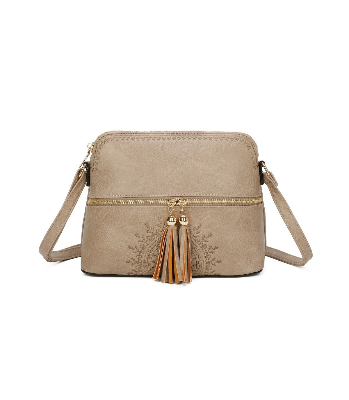 T11524 - Bolso con borla y bandolera con bolsillos delanteros