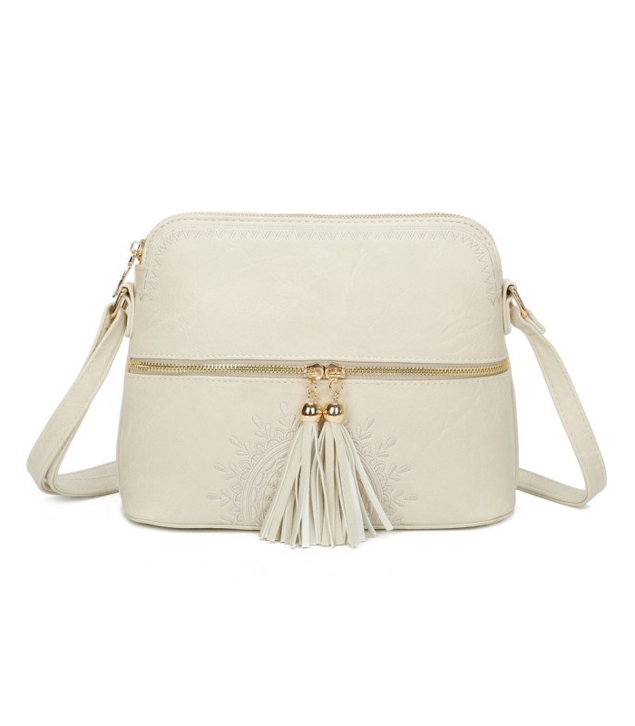 T11524 - Bolso con borla y bandolera con bolsillos delanteros