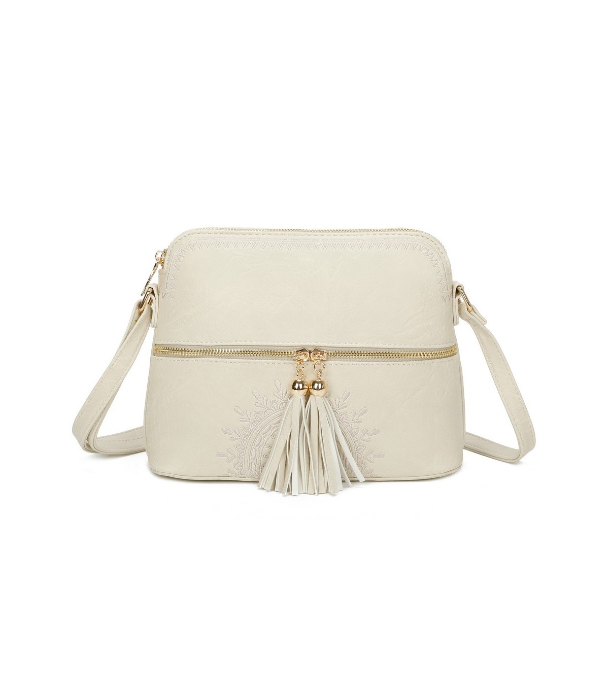 T11524 - Bolso con borla y bandolera con bolsillos delanteros