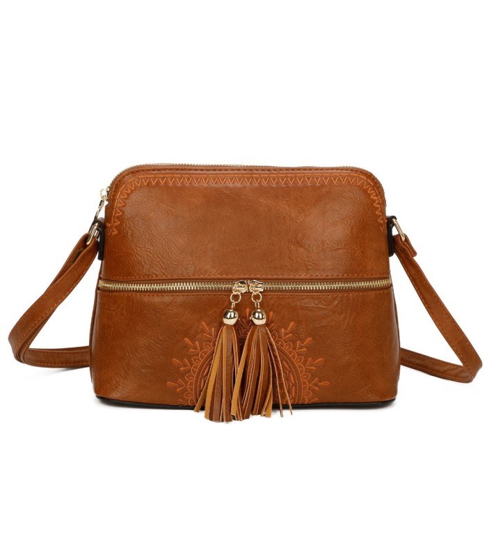 T11524 - Bolso con borla y bandolera con bolsillos delanteros