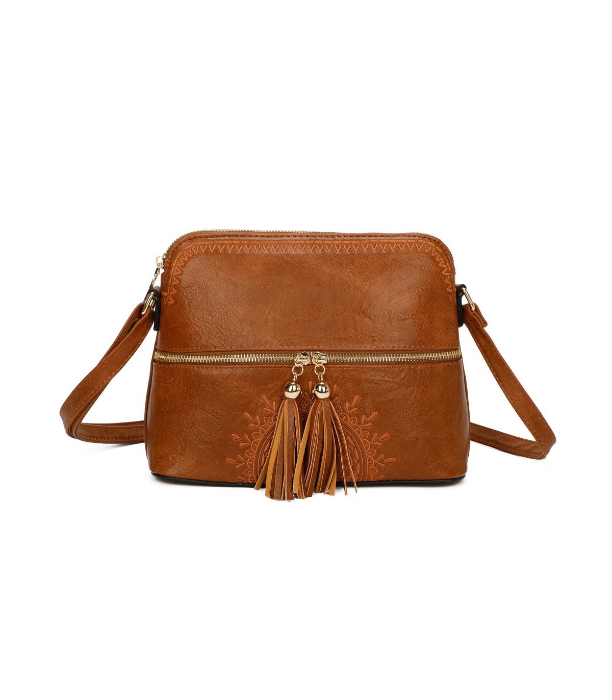T11524 - Bolso con borla y bandolera con bolsillos delanteros