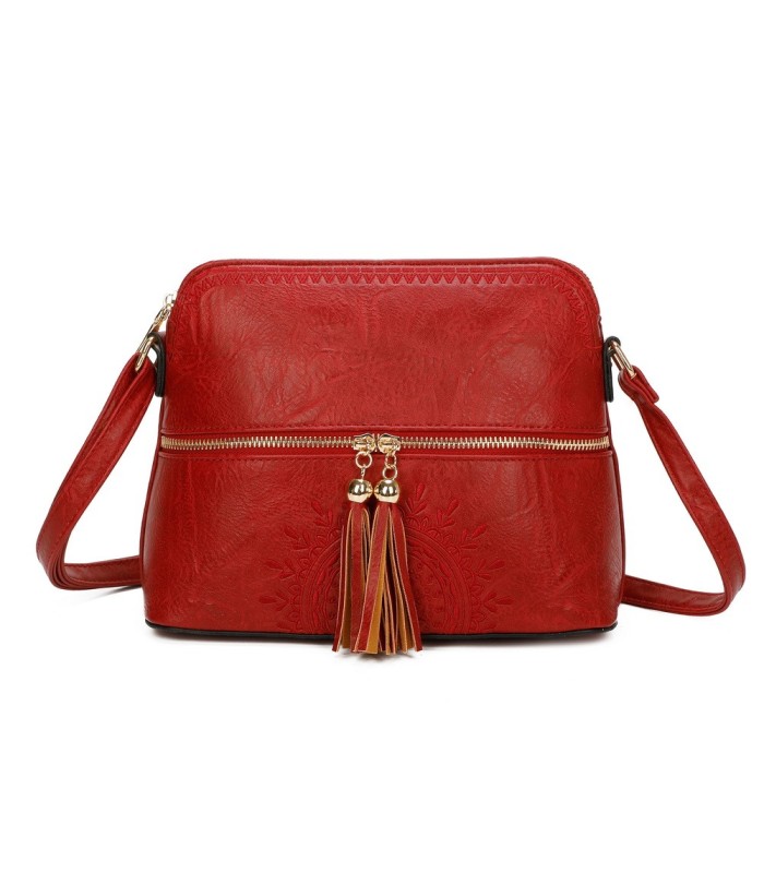 T11524 - Bolso con borla y bandolera con bolsillos delanteros