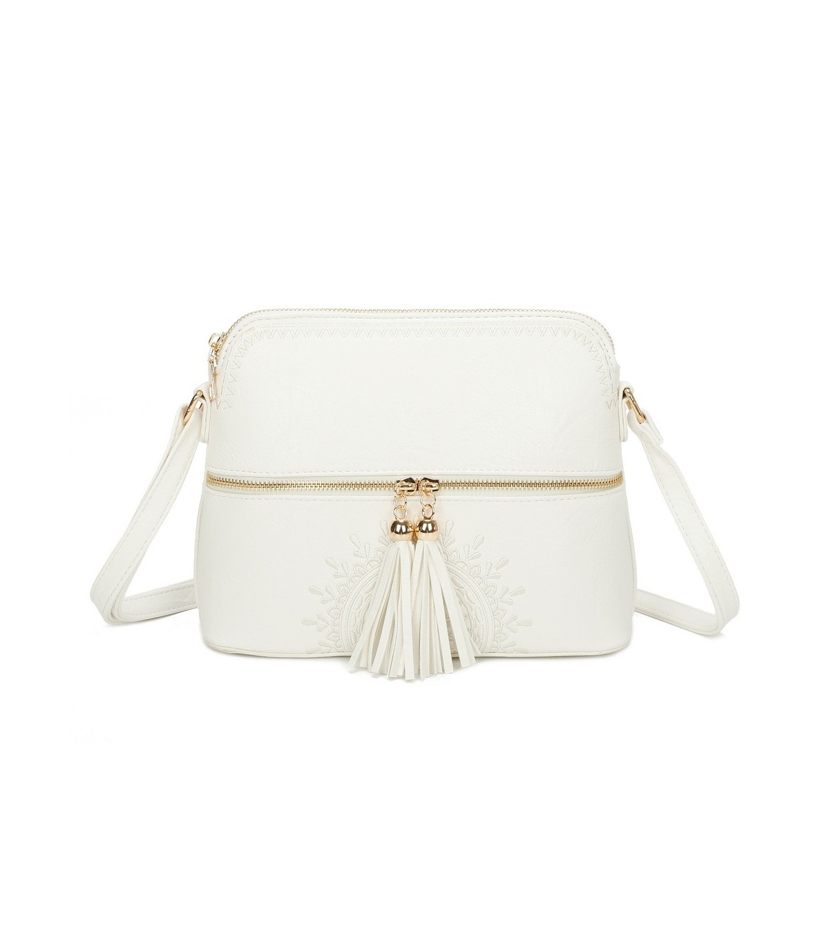 T11524 - Bolso con borla y bandolera con bolsillos delanteros