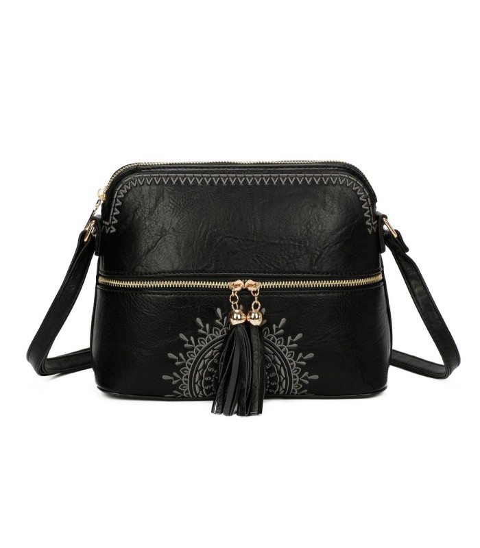 T11524 - Bolso con borla y bandolera con bolsillos delanteros