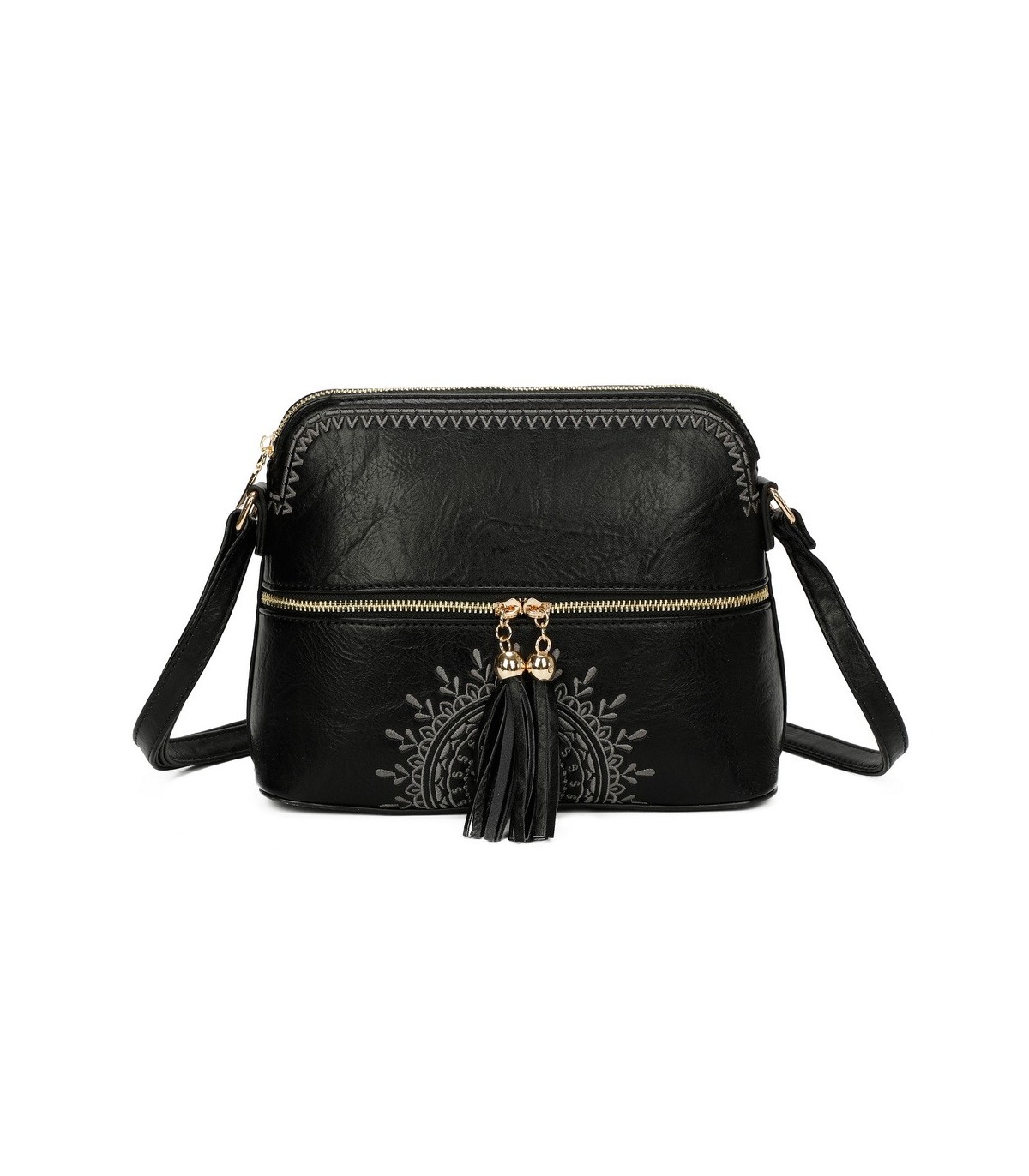 T11524 - Bolso con borla y bandolera con bolsillos delanteros
