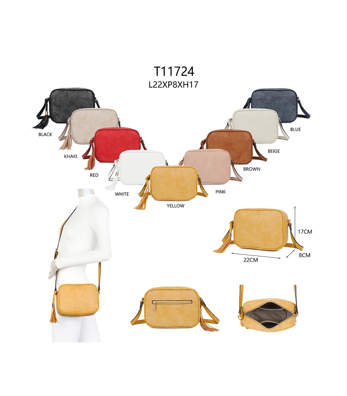 T11724 - Bolso tipo de estilo rectangular con bandolera cruzada