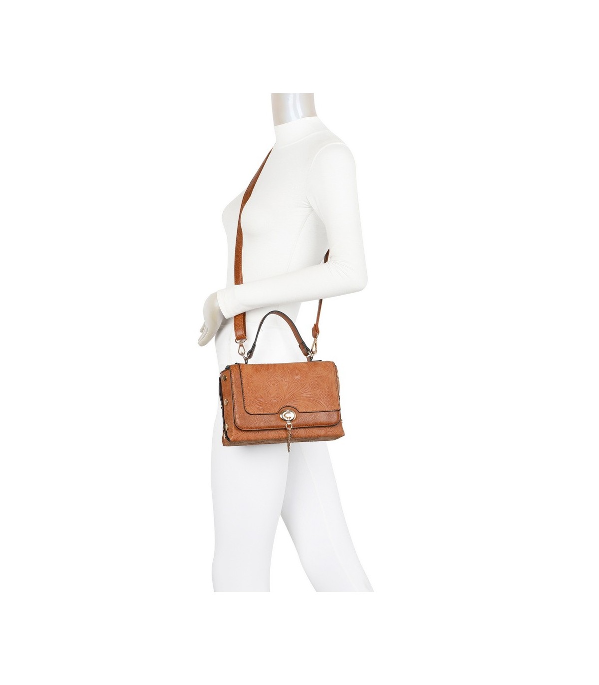 T11729 - Bolso de solapa con cierre de pestillo bandolera a juego