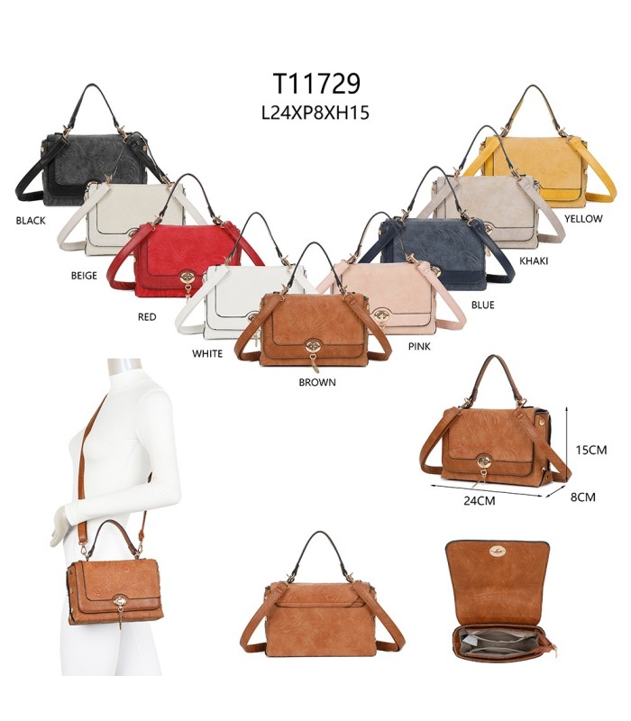 T11729 - Bolso de solapa con cierre de pestillo bandolera a juego