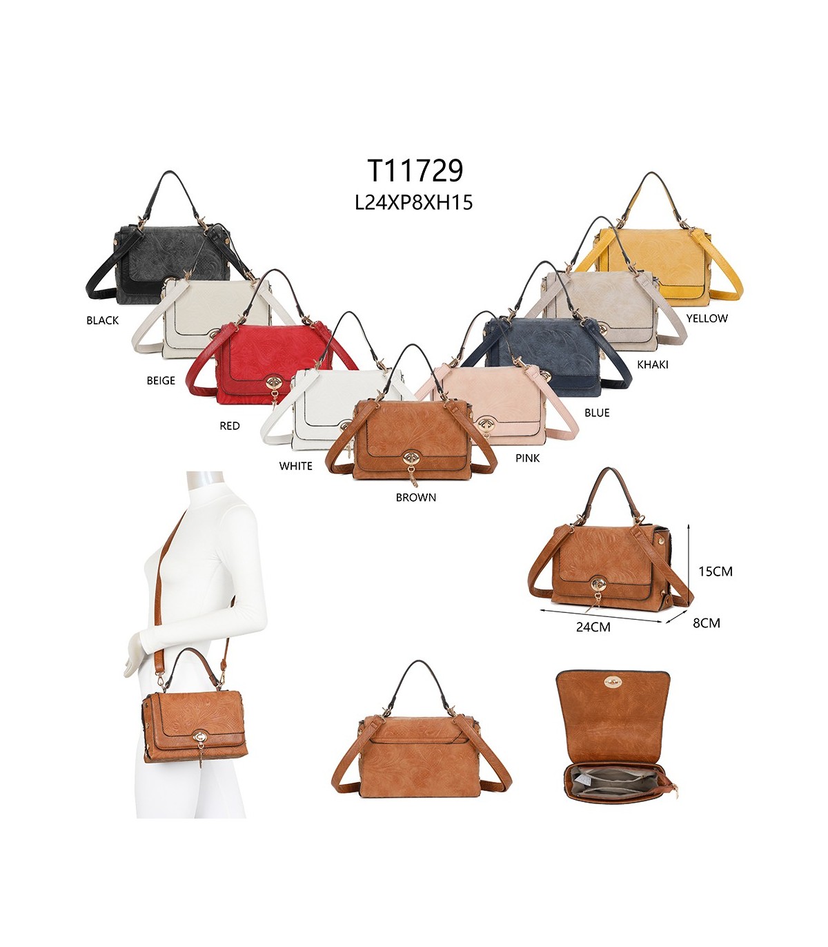 T11729 - Bolso de solapa con cierre de pestillo bandolera a juego