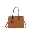 T11730 - Bolso rectangular con borla y gran capacidad con textura de patrón de hojas