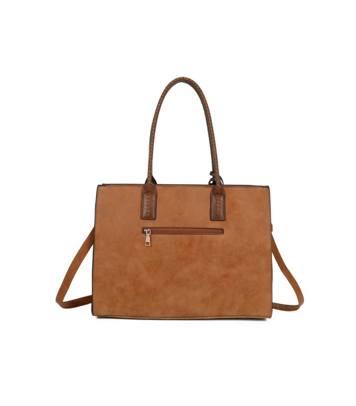 T11730 - Bolso rectangular con borla y gran capacidad con textura de patrón de hojas