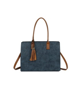 T11730 - Bolso rectangular con borla y gran capacidad con textura de patrón de hojas