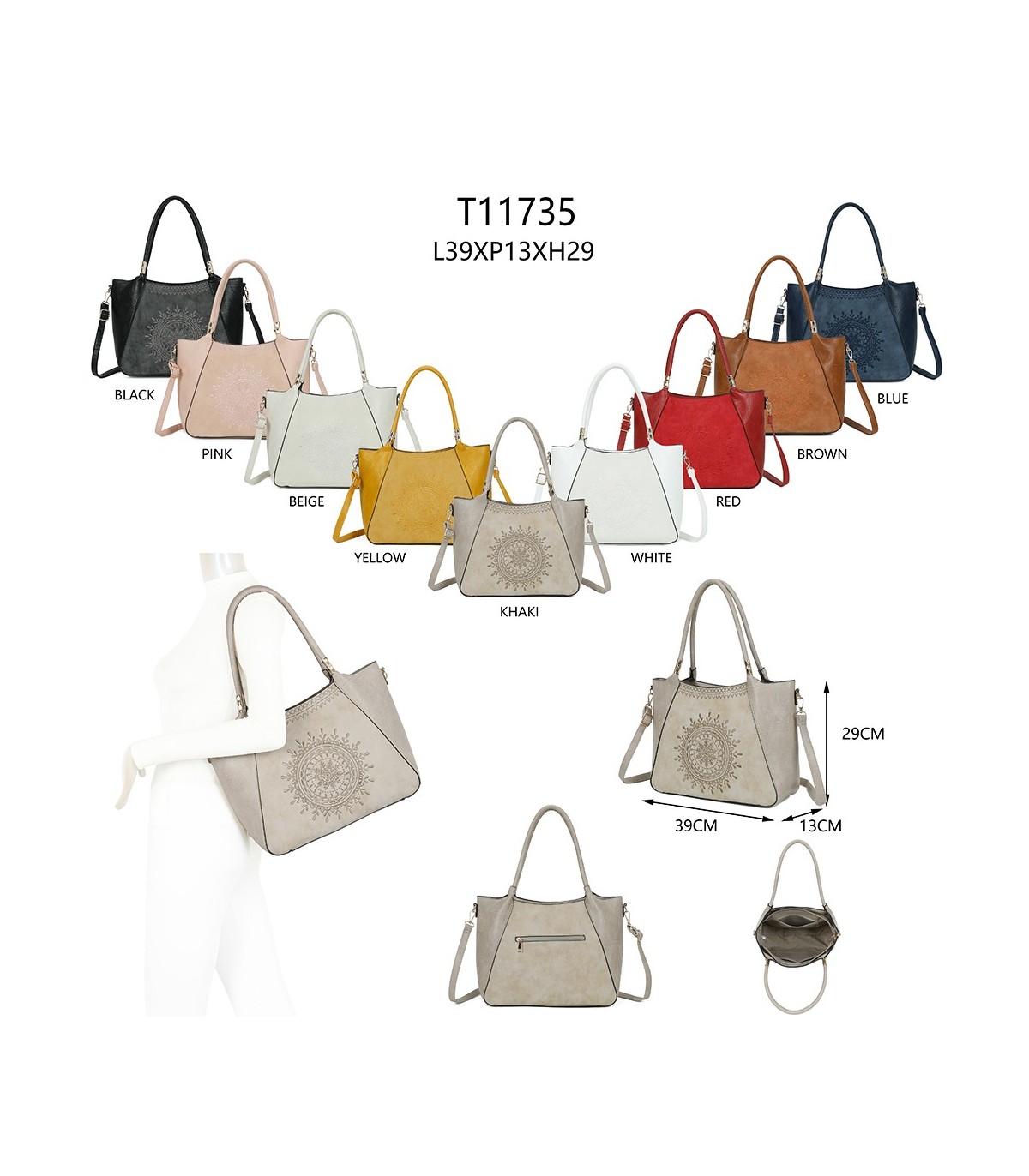 T11735 - Bolso de hombro con bordado de sol con bandolera ajustable