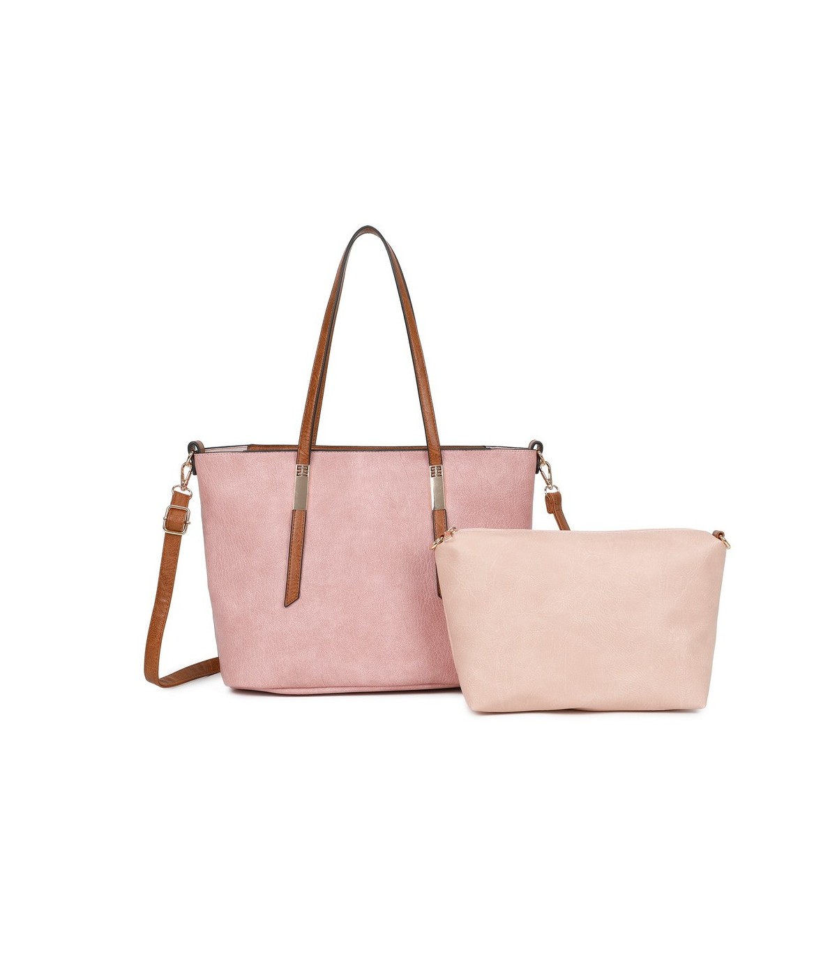 T11741 - Bolso con neceser a juego del mismo color amplio espacio