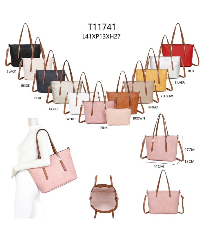 T11741 - Bolso con neceser a juego del mismo color amplio espacio