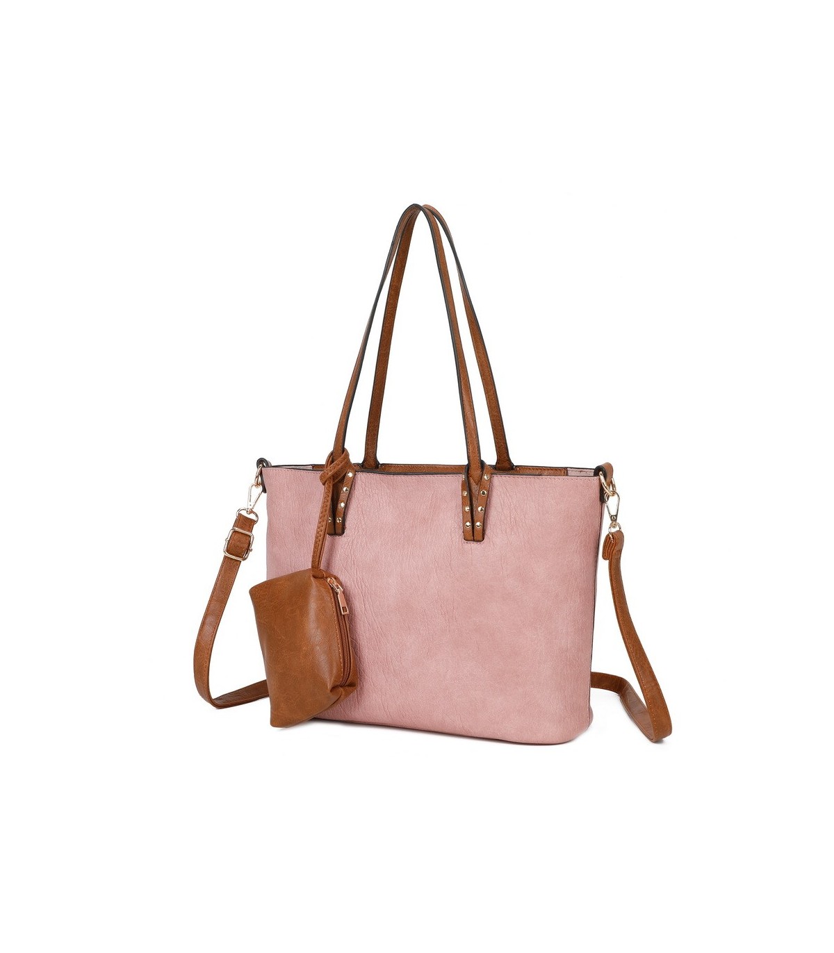 T11736 - Bolso bandolera con monedero marrón asas grandes y bandolera