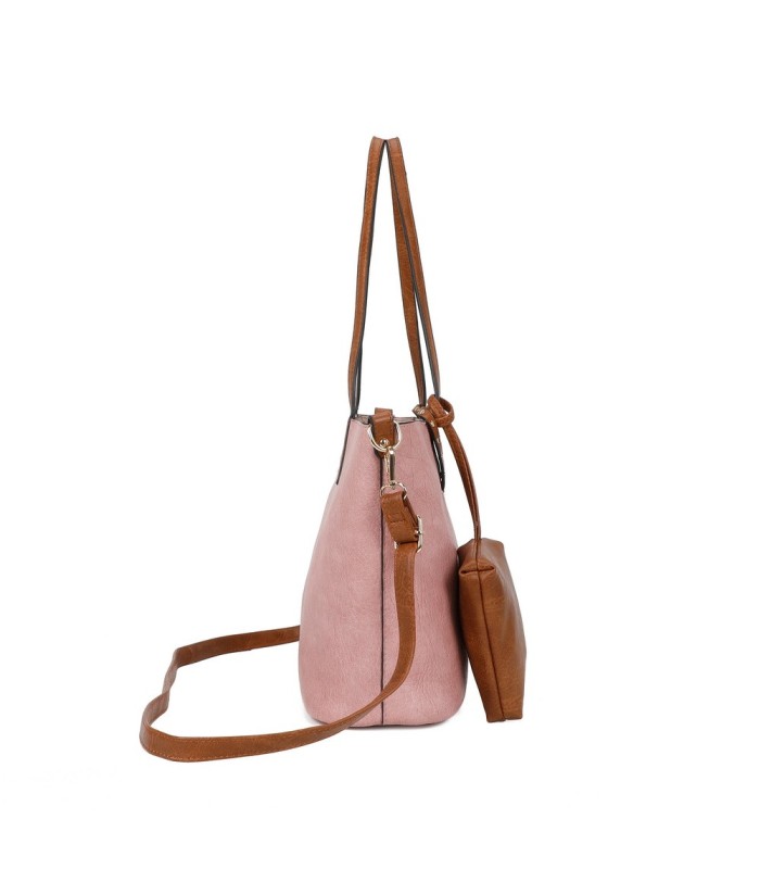 T11736 - Bolso bandolera con monedero marrón asas grandes y bandolera